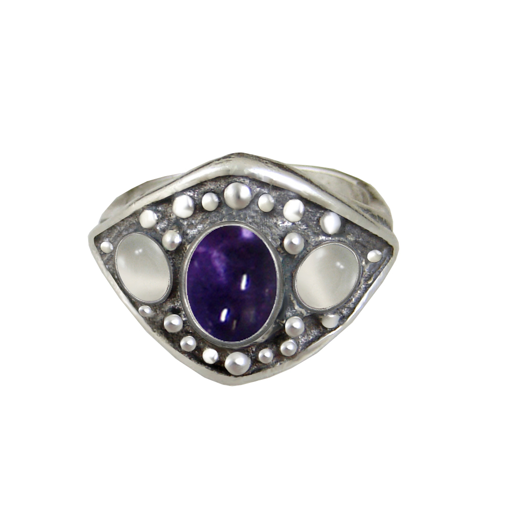 Sterling Silver Medieval Lady's Ring with Iolite And White Moonstone Size 6